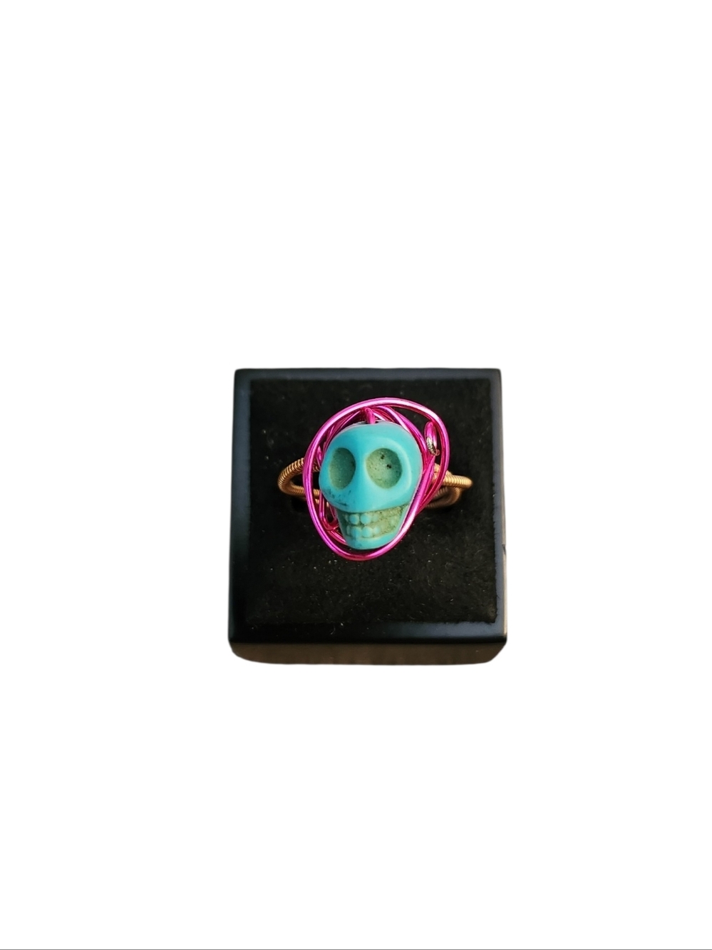 Size 4.5 Twisted Coil Copper Pink Teal Skeleton Accent Ring